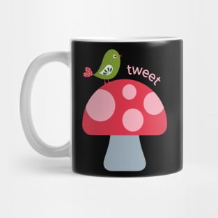 Cute and colorful Mushroom with a Bird on Top! Mug